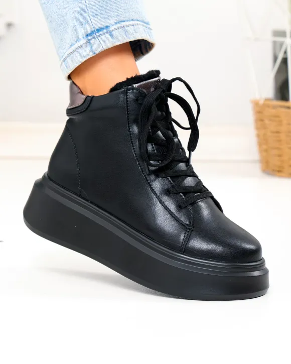 Ghete dama piele naturala negre cu platforma F002-444B