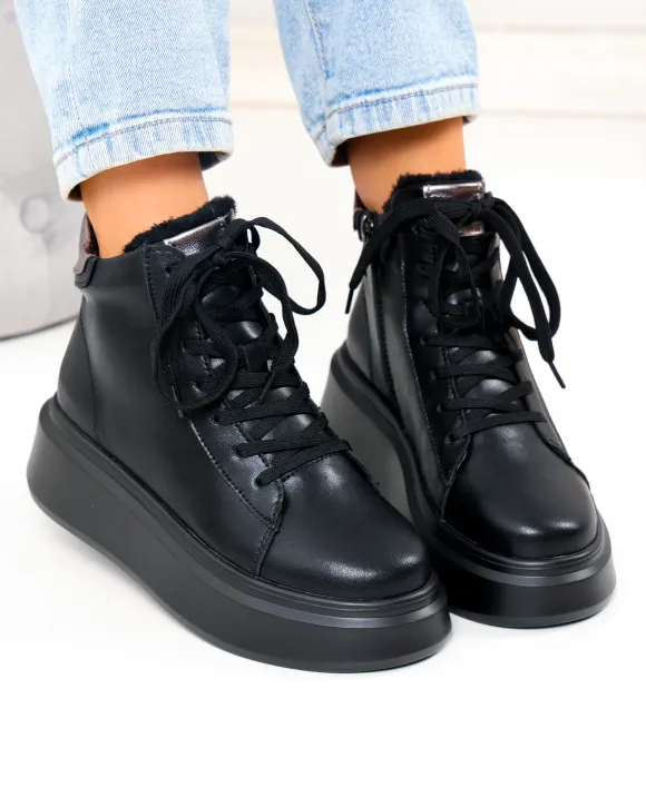 Ghete dama piele naturala negre cu platforma F002-444B