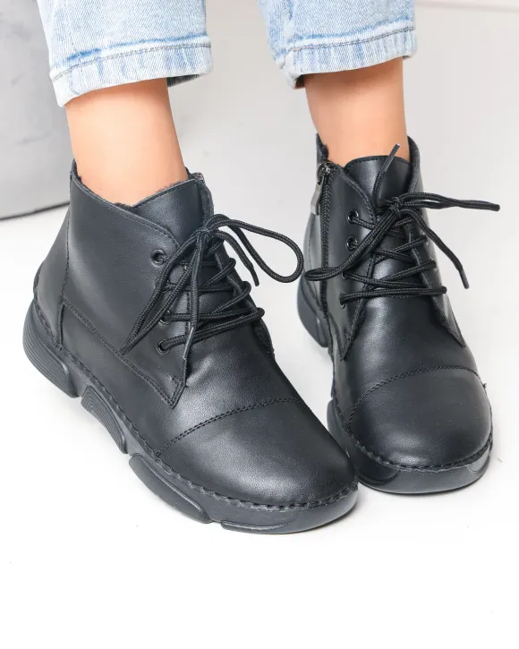 Ghete dama piele naturala negre imblanite cu talpa flexibila cusuta F20-036