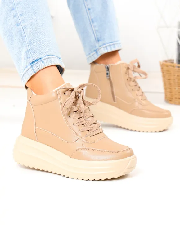 Ghete dama scurte din piele naturala khaki T-2628