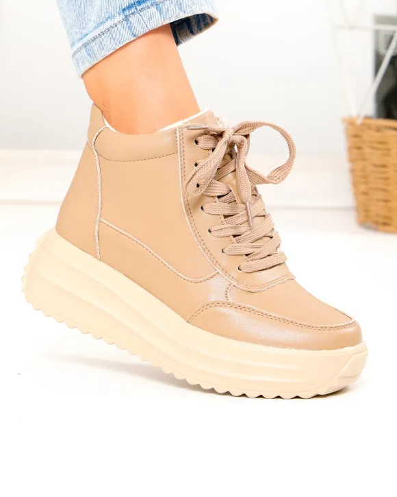 Ghete dama scurte din piele naturala khaki T-2628