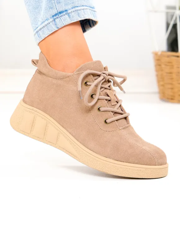 Ghete dama scurte khaki din piele naturala intoarsa F002-657