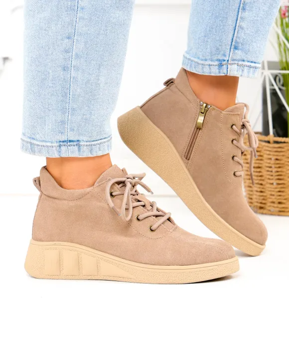 Ghete dama scurte khaki din piele naturala intoarsa F002-657