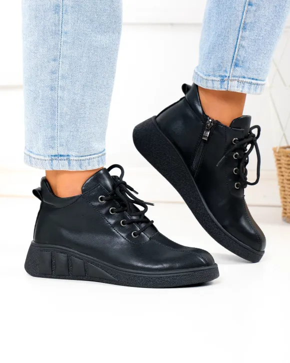 Ghete dama scurte negre din piele naturala F002-657