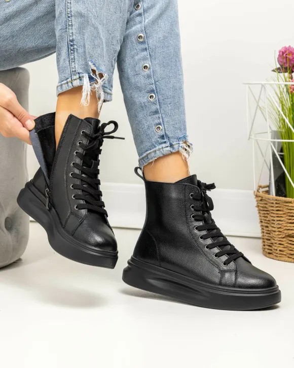 Ghete Imblanite Piele Naturala Negre AW458