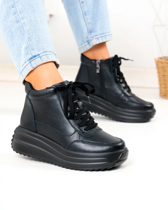 Ghete scurte dama din piele naturala negre T-2626