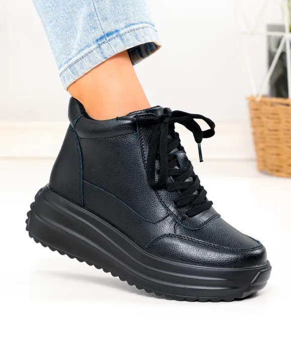 Ghete scurte dama din piele naturala negre T-2626