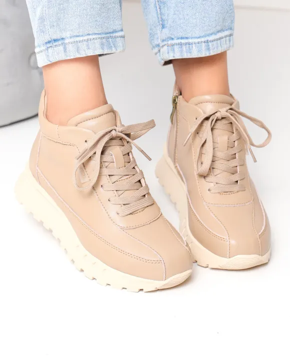 Ghete scurte dama piele naturala kaki cu inchidere fermoar F002-660