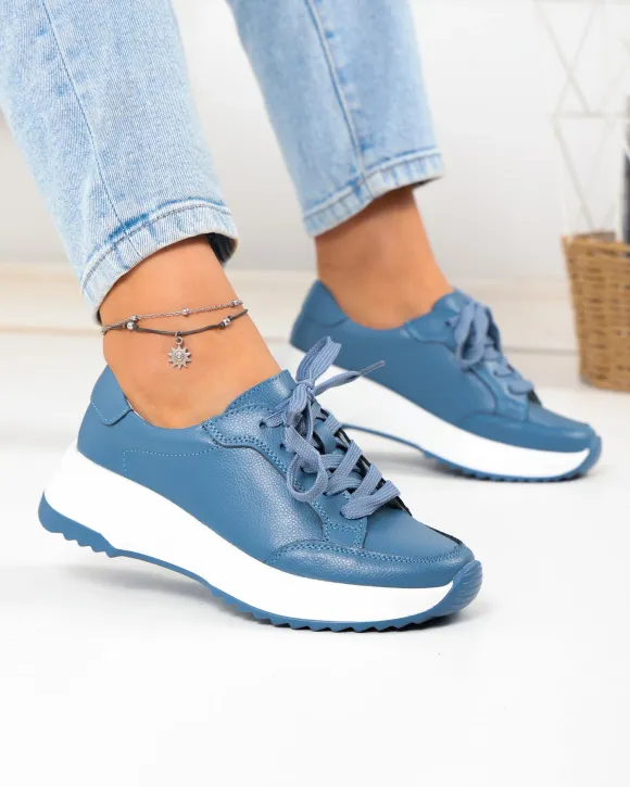 Pantofi casual albastri din piele naturala T-2820