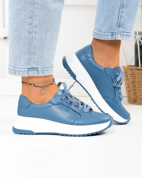 Pantofi casual albastri din piele naturala T-2820