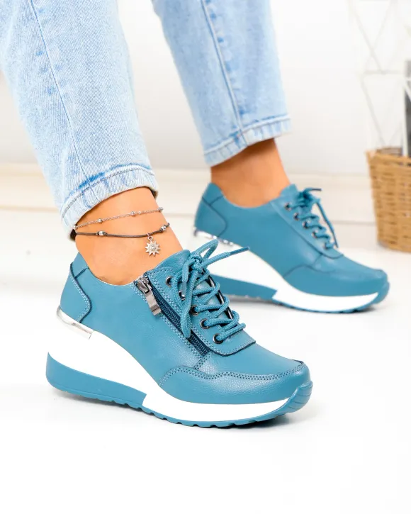 Pantofi casual dama din piele naturala albastri ZT-04