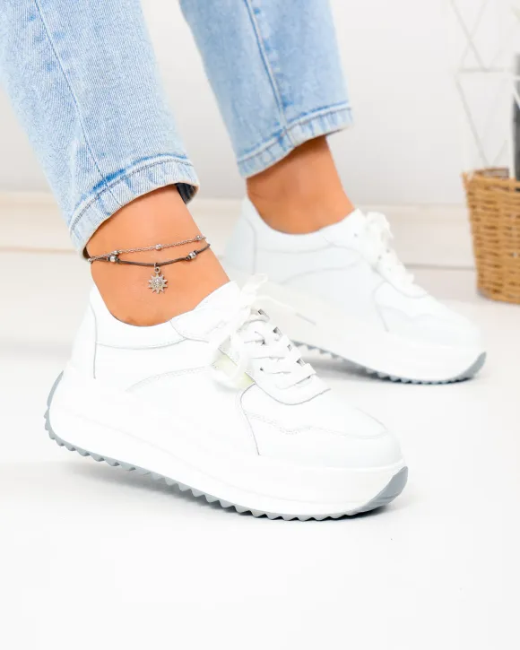 Pantofi casual dama din piele naturala albi F002-674