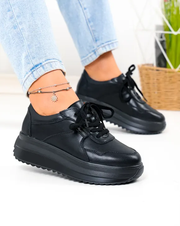 Pantofi casual dama din piele naturala negri F002-674