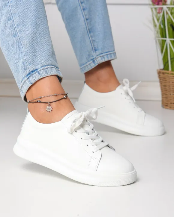 Pantofi casual dama piele naturala albi captusiti F001-A09