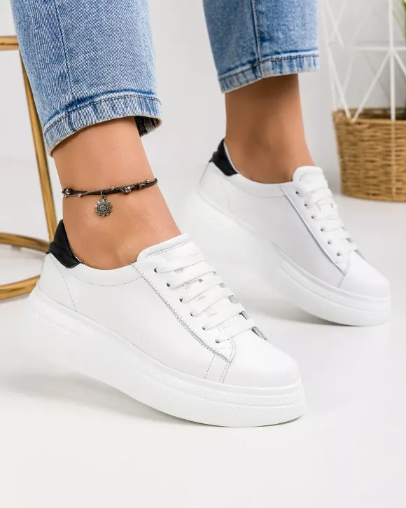 Pantofi casual dama piele naturala albi cu talpa groasa ASTI207