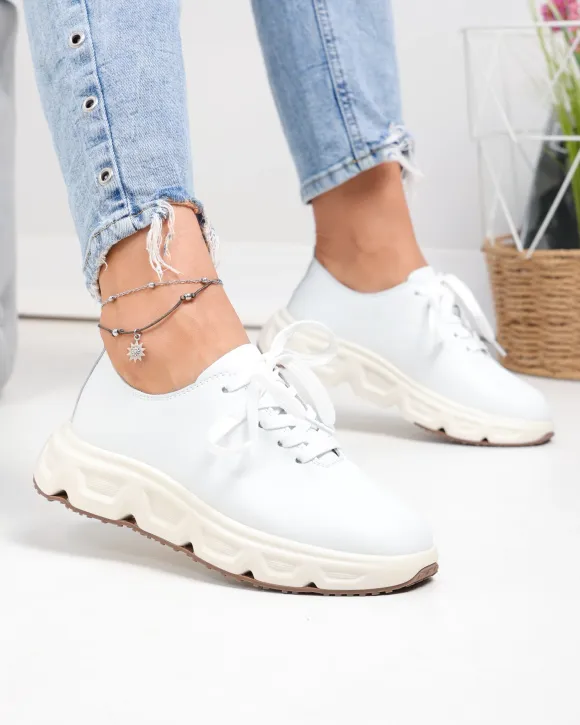 Pantofi casual dama piele naturala albi fara cusaturi F002-534