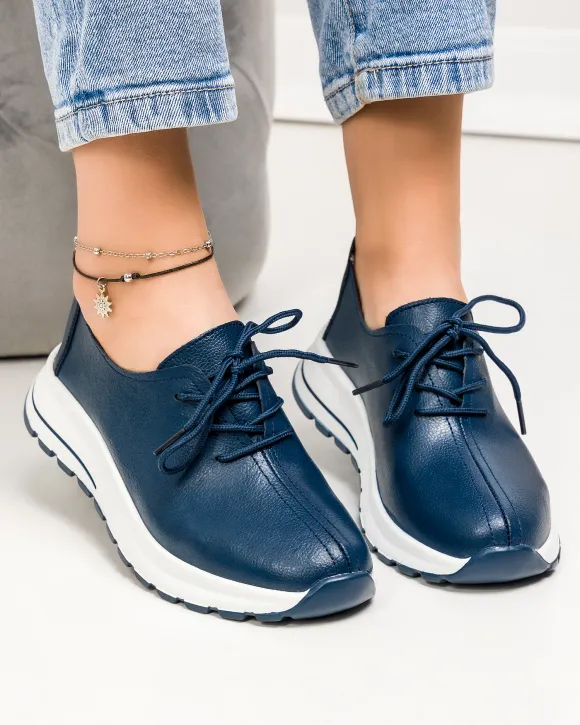 Outlet - Ultimele Marimi - Pantofi casual dama piele naturala bleumarin cu talpa alba T-5931