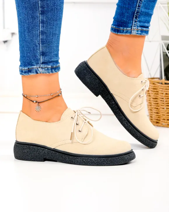 Pantofi casual dama piele naturala intoarsa bej PC857