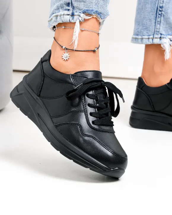 Outlet - Ultimele Marimi - Pantofi casual dama piele naturala negri captusiti F001-768
