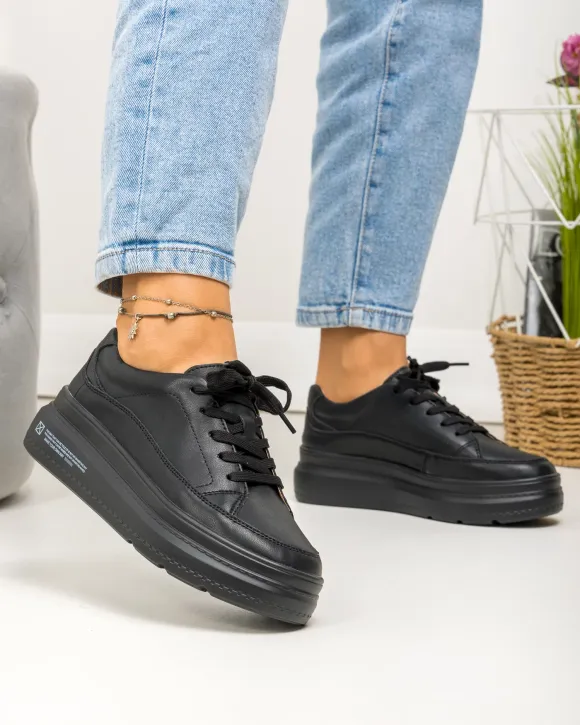 Pantofi casual dama piele naturala negri captusiti F001-771
