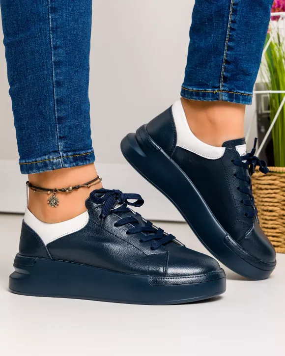 Pantofi Casual Piele Naturala Bleumarin AW363