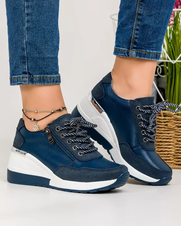 Pantofi Piele Naturala Agnes - Bleumarin