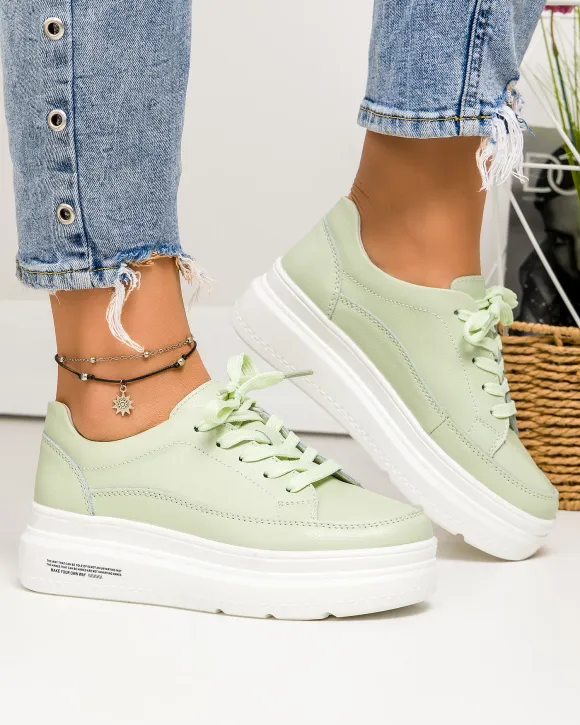 Pantofi Piele Naturala Malia - Verde deschis