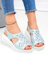Sandale Albastre Piele Naturala Cu Broderie Florala JY3010 3