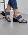 Sandale Albastre Piele Naturala Cu Toc Si Bareta Elastica AK0165 2
