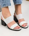 Sandale Albe Cu Toc Si Bareta Elastica Piele Naturala AK0165 4