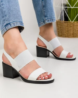 Sandale Albe Cu Toc Si Bareta Elastica Piele Naturala AK0165