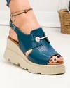 Sandale dama piele naturala albastre cu inchidere catarama si platforma AKD   3000 3