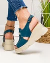 Sandale dama piele naturala albastre cu inchidere catarama si platforma AKD   3000 5