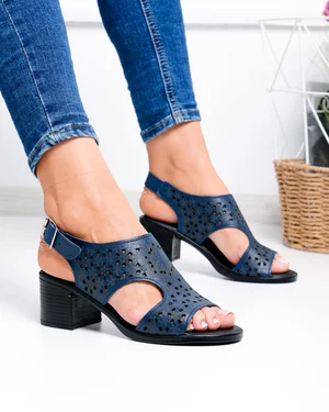 Sandale Dama - Sandale dama piele naturala albastre cu perforatii florale PV962