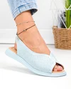 Sandale dama piele naturala albastre cu talpa joasa si perforatii T6028 1