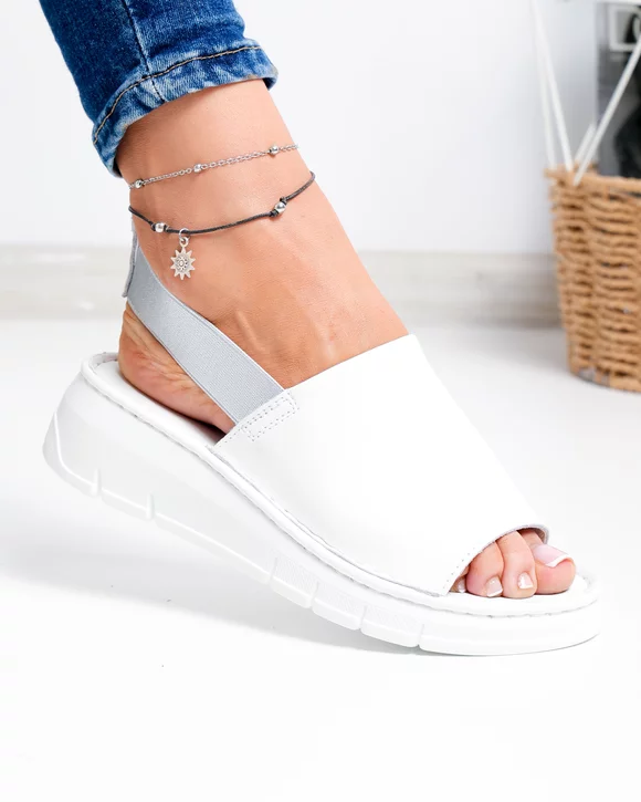 Sandale Dama - Sandale dama piele naturala albe cu bareta elastica si talpa flexibila F001-967