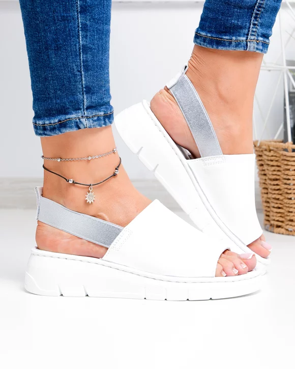 Sandale dama piele naturala albe cu bareta elastica si talpa flexibila F001-967