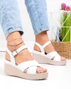 Sandale dama piele naturala albe cu barete incrucisate si talpa tip platforma PV977 2