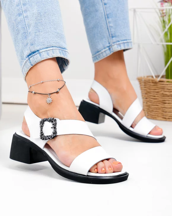 Sandale Dama - Sandale dama piele naturala albe cu barete late JY5769