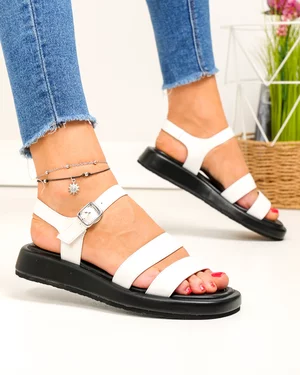 Sandale dama piele naturala albe cu inchidere catarama TN6512