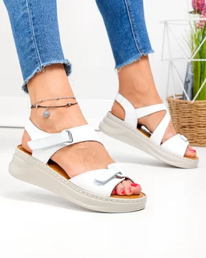 Sandale dama piele naturala albe cu inchidere dublu scai JY5800