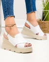 Sandale dama piele naturala albe cu inchidere scai si platforma AKD   2000 2