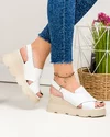 Sandale dama piele naturala albe cu inchidere scai si platforma AKD   2000 1