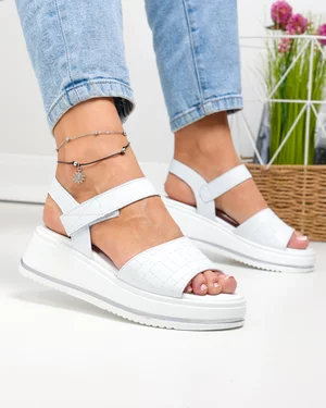 Sandale dama piele naturala albe cu inchidere scai T6032