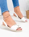 Sandale dama piele naturala albe cu inchidere slip-on si accesoriu aplicat PV990 2