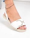 Sandale dama piele naturala albe cu inchidere slip-on si accesoriu aplicat PV990 3