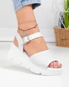 Sandale dama piele naturala albe cu model perforat si talpa tip platforma T6025 5