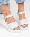 Sandale dama piele naturala albe cu model perforat si talpa tip platforma T6025 3