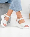Sandale dama piele naturala albe cu model perforat si talpa tip platforma T6025 4