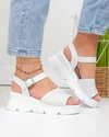 Sandale dama piele naturala albe cu model perforat si talpa tip platforma T6025 1